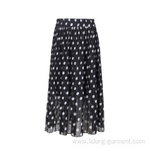 Women Pleated Black Dot Elastic Waist Skirt